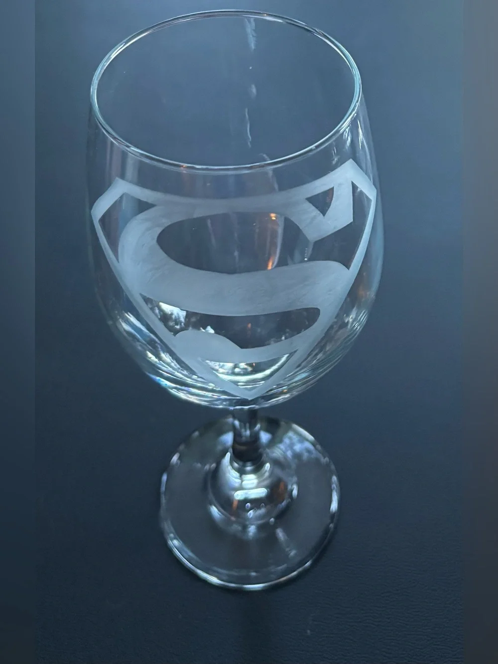 Superman Custom hand-etched stemmed Wine Goblet glass!